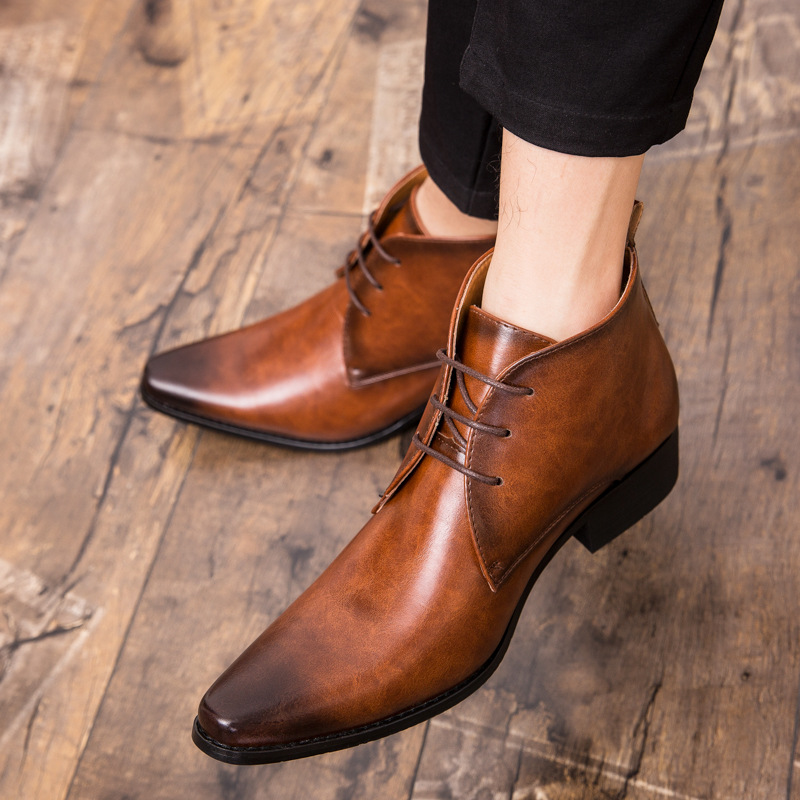 British Men High-top Leather Shoes Pointed Toe foto 4