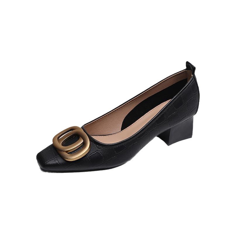 French Square Head Women's Work Shoes Temperament Fairy Style Pumps Chunky Heel foto 5