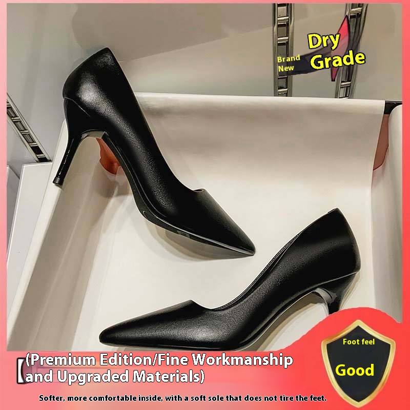 Women's Black Soft Leather High Heels Stiletto Sexy Pointed Toe foto 5