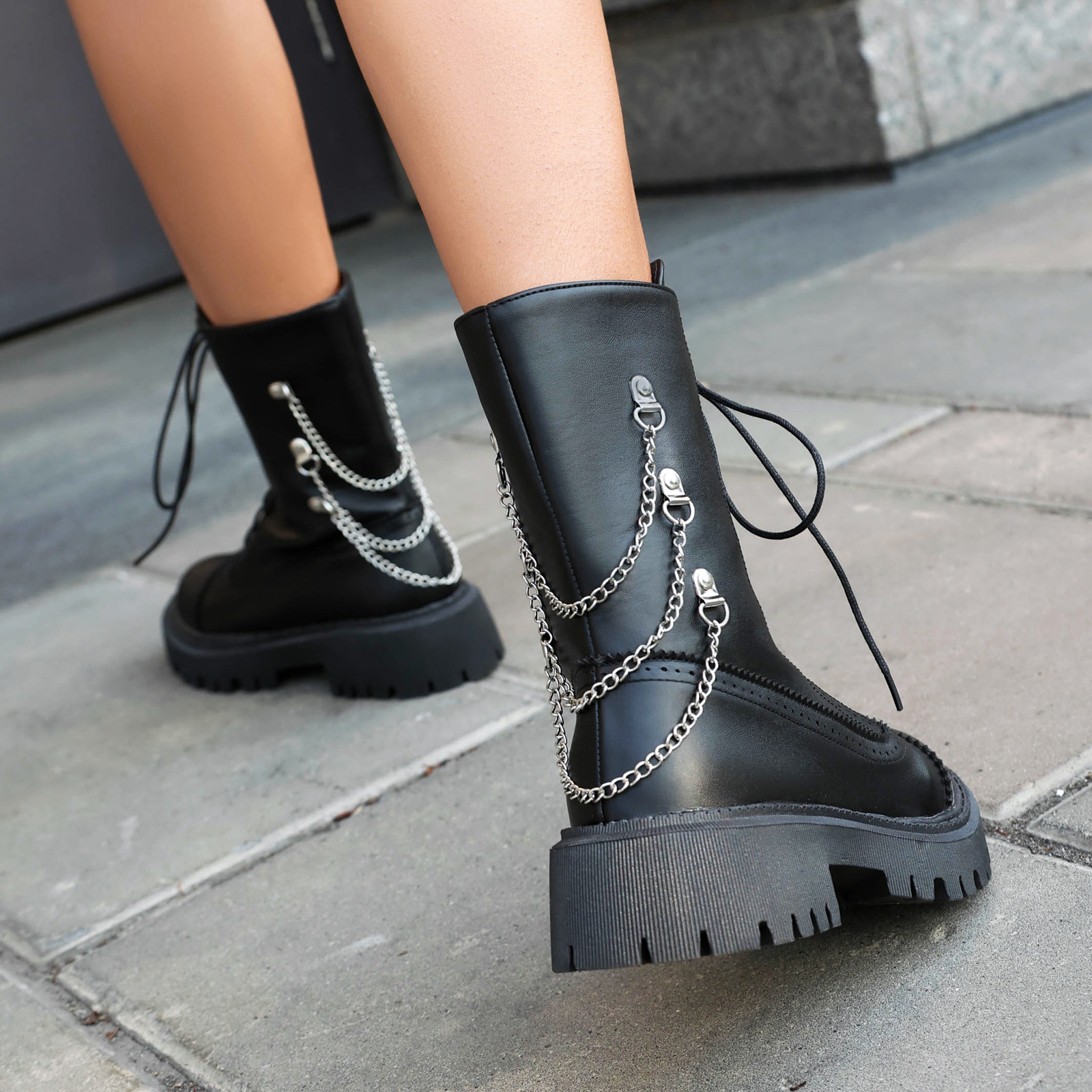 Large-size Womens Chunky-heeled Mid-calf Dr Martens Boots For Fall And Winter foto 2