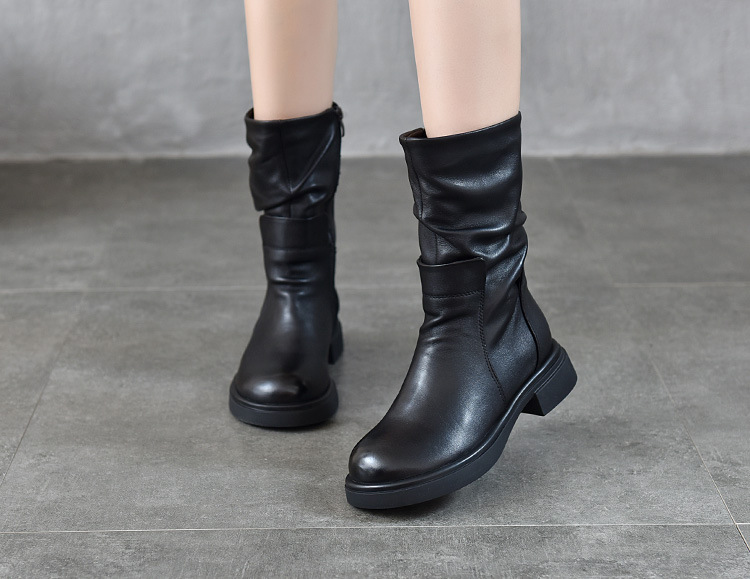 Womens Round-Toe Boots With Genuine Leather Side Zipper foto 4