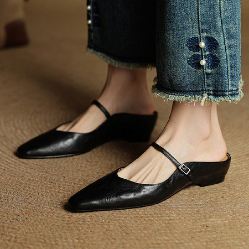 Retro Leather Slingback Wedge Sandals foto 2