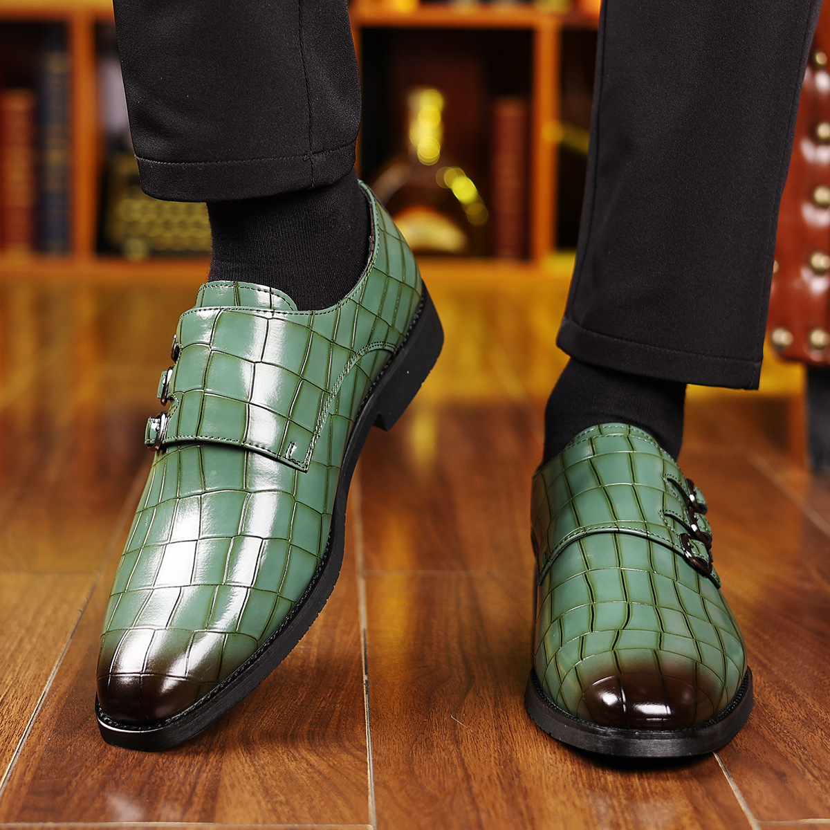 Men's Work Utility Footwear Casual Pointed-Toe Buckled Leather Shoes foto 5
