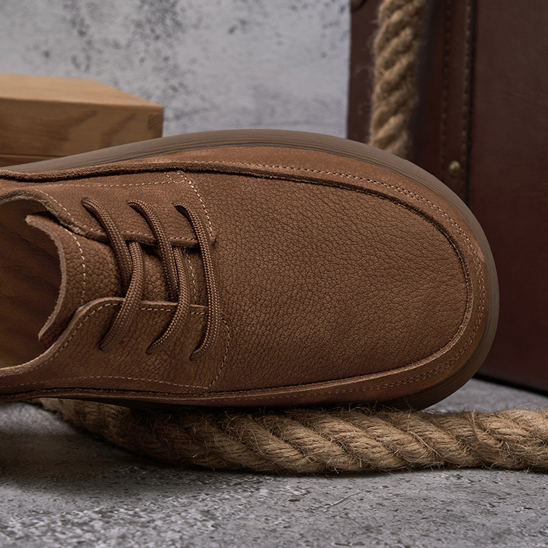 Men's Retro British Style Pigskin Inner Rubber Sole Casual Lace-up Leather Shoes foto 3