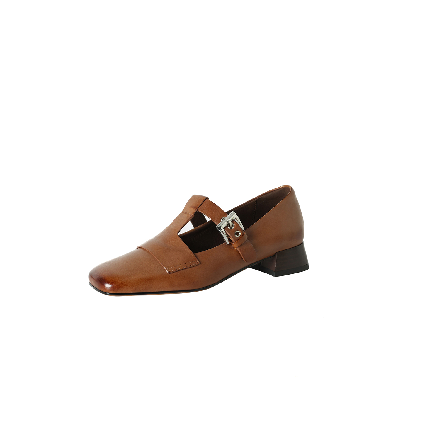 Women's Handmade Washed Full-Grain Leather Mary Jane Shoes, Vintage Square Toe T-Strap Buckle Low Block Heel Pumps foto 4