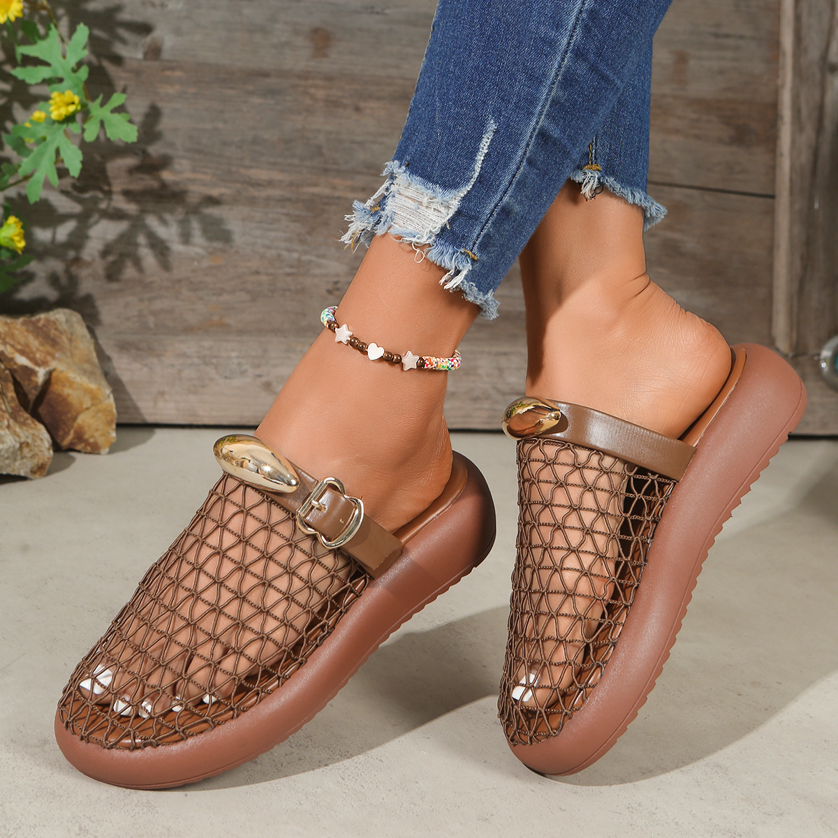 Metal Buckle Strap Closed-Toe Elegant All-Match High-Heel Sandals foto 2