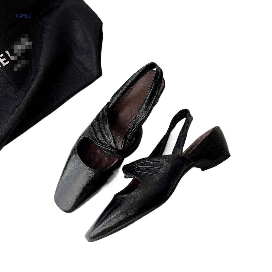 Back Hollow Chunky Heel Shallow-Vamp Retro Square-Toe Pumps foto 2
