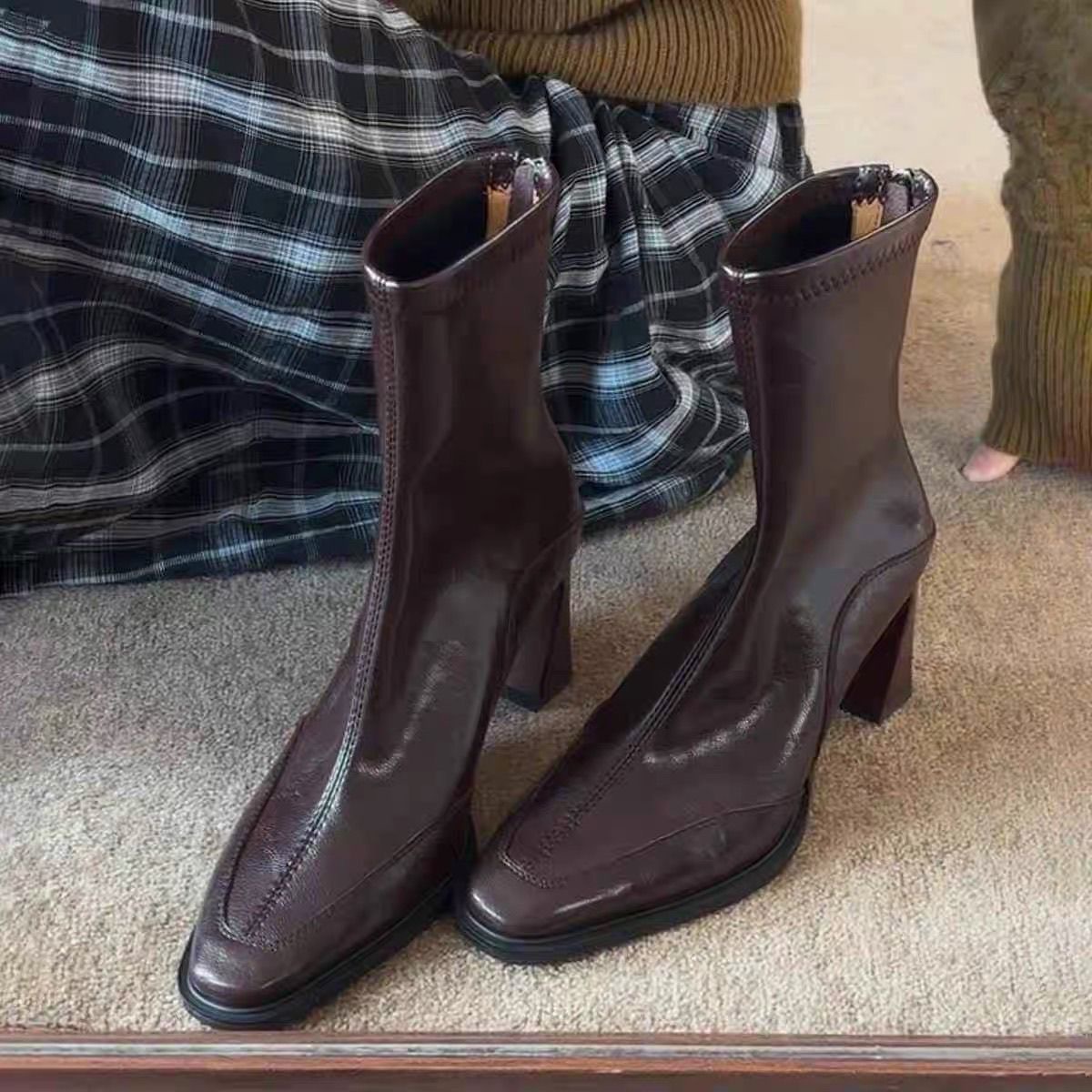 Womens Chunky Heel Vintage Dr Boots foto 4