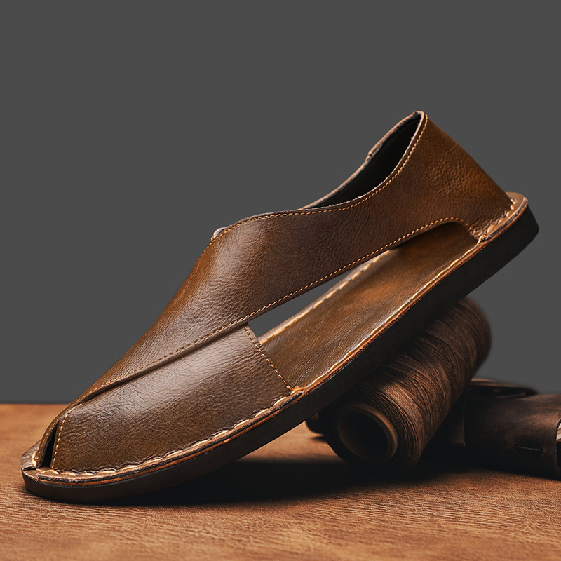 Genuine Leather Breathable One Pedal Beach Sandals foto 4