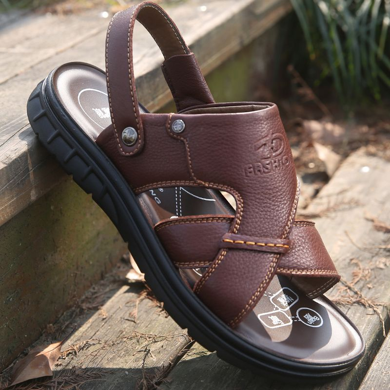 Mens Beach Shoes Genuine Leather Mens Sandals, New-style Casual Non-slip Slippers foto 2