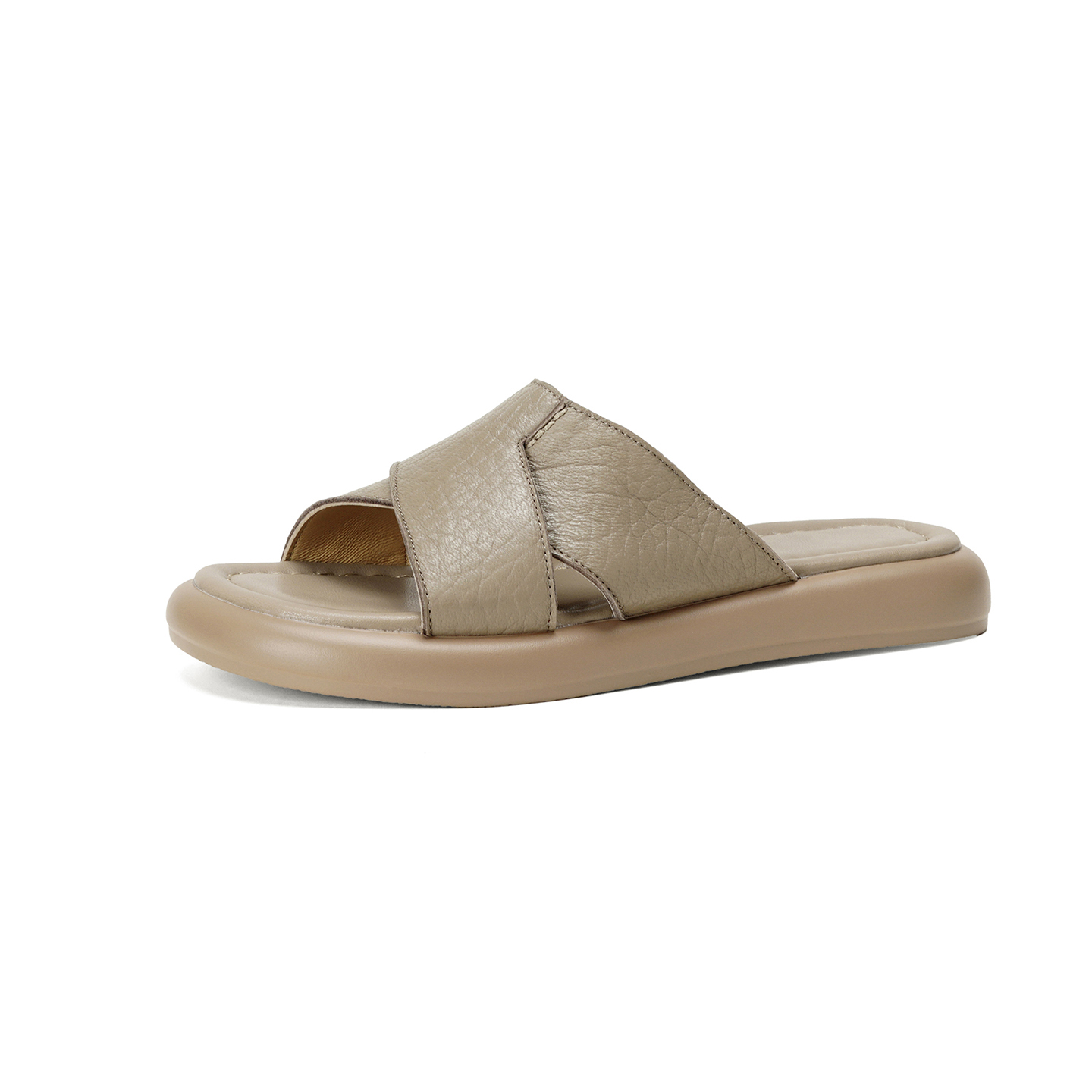 Women's Handmade Full-Grain Sheepskin Crisscross Strap Slide Sandals, Comfortable Platform Open-Toe Slippers