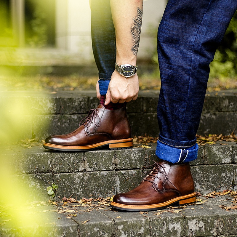 Men's High-top Short Boots Men's Shoes Round Toe Martin foto 5