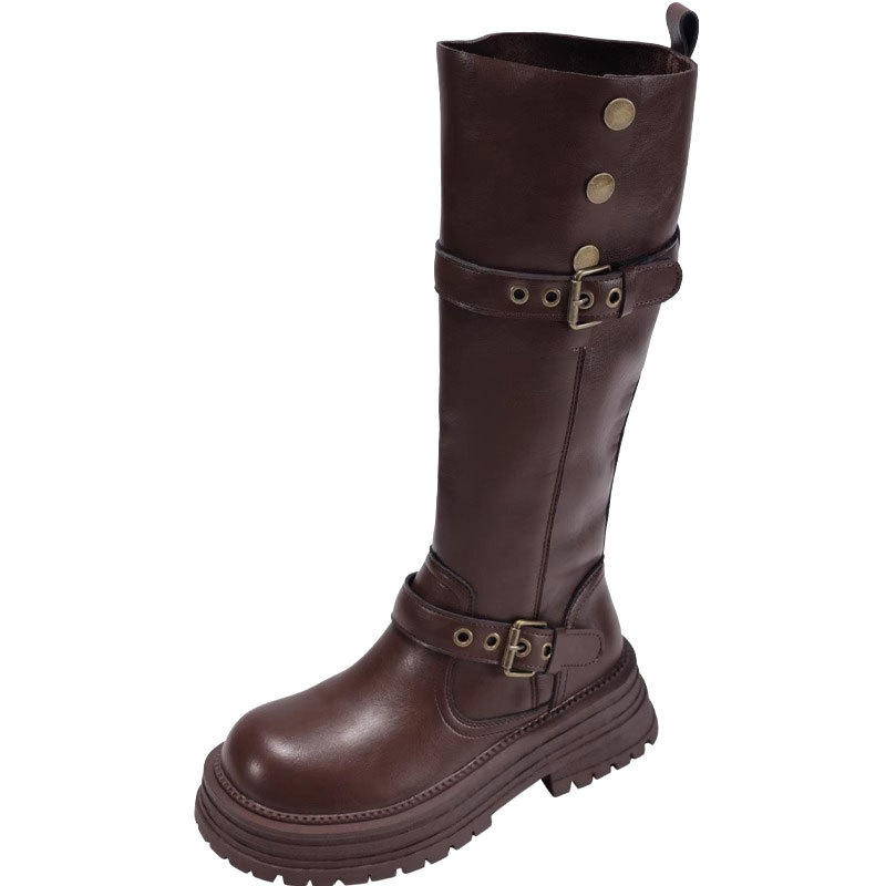 Women's Fashionable Retro Chunky-Heel Knee-High Boots foto 2