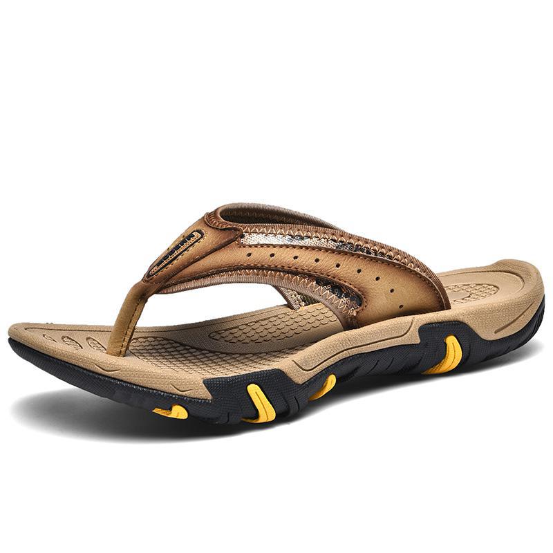 First Layer Cowhide Flip-flops Sandals Men's Daily Outdoor Non-slip Wear-resistant foto 2
