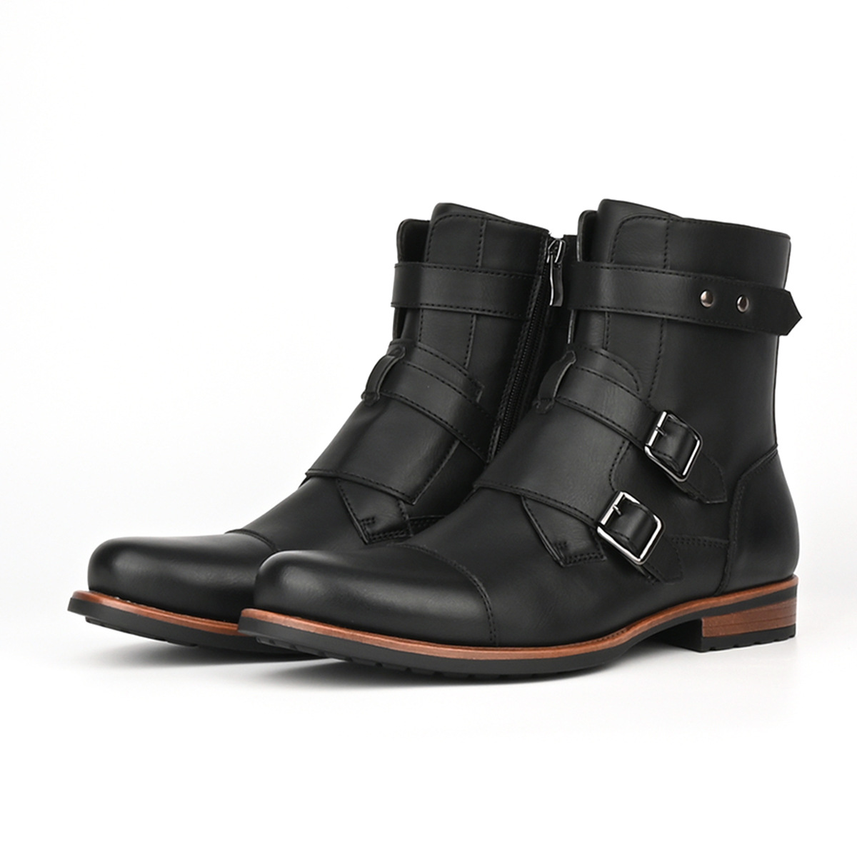 Mens Minimalist Vintage Metal-buckle Side-zip Low-heeled Denim Boots foto 2