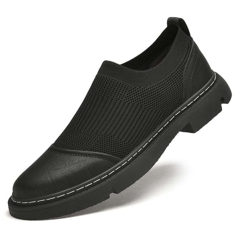 Rubber Cowhide Wear-resistant Round Toe Low-top Black Loafers foto 2