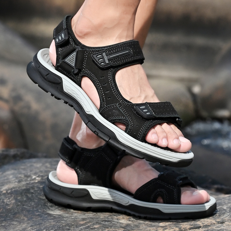 Breathable Men's Sandals Non-slip Top Layer Cowhide foto 3