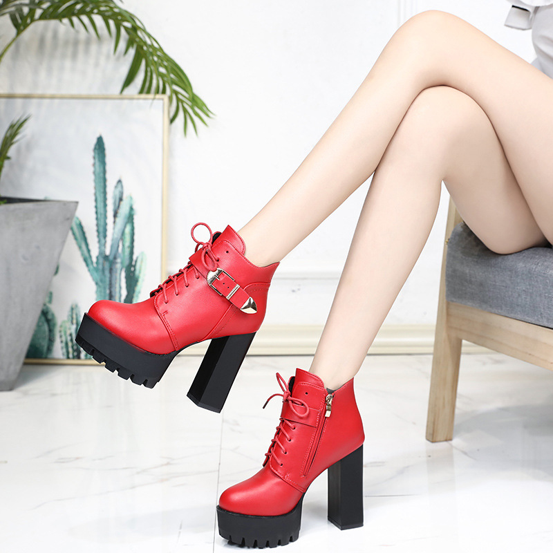 New British Style Chunky Heel Waterproof Platform High Heels foto 3