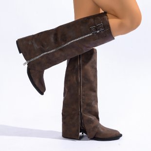 Pointed-toe Vintage Leather-buckle High-heeled Boots For Women foto 4