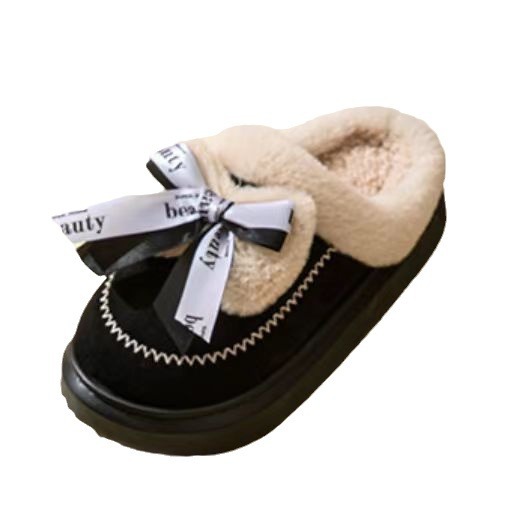 Women's Ribbon Bow Cute Thick Bottom Cotton Half Slippers foto 2