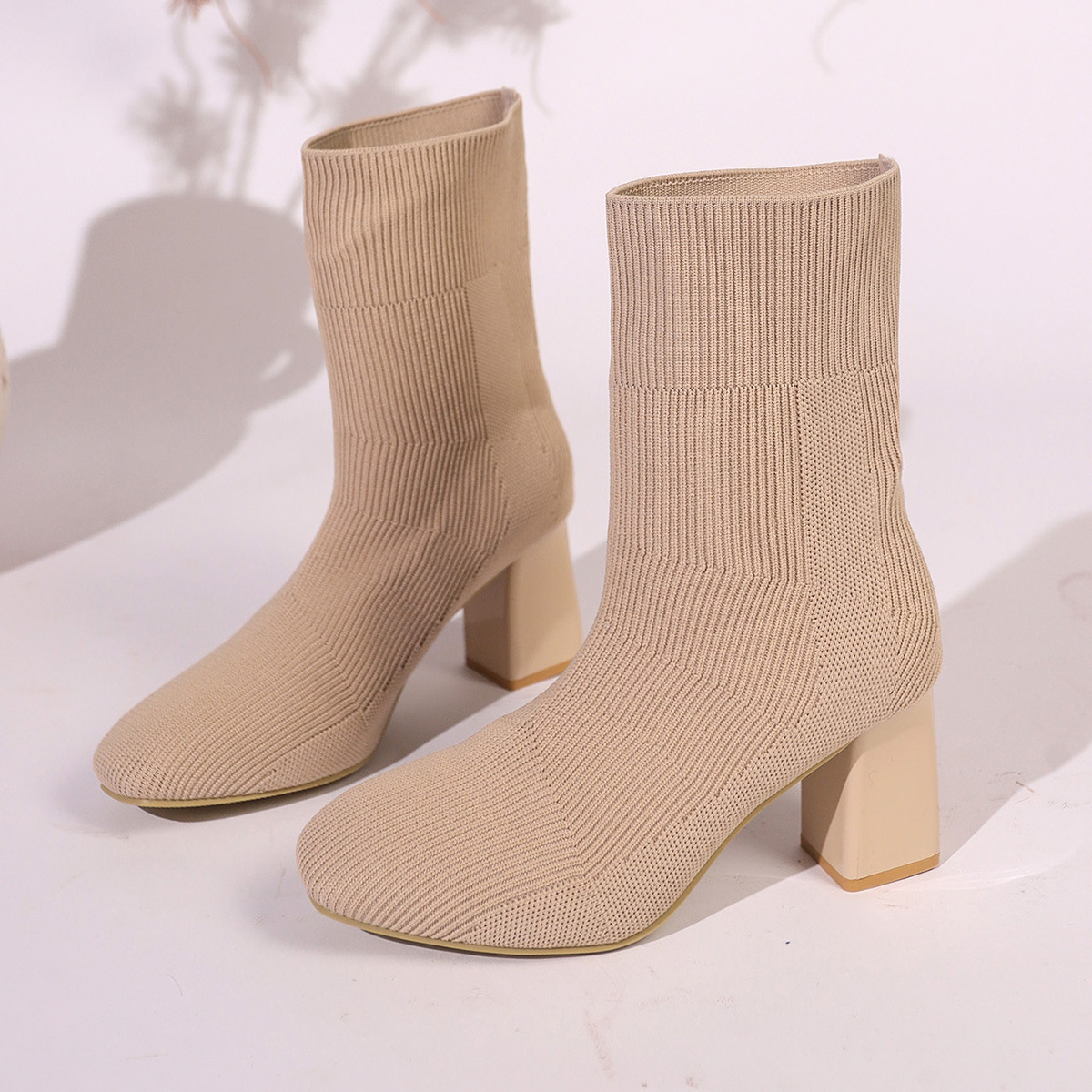 New Knitted Round Head Sleeve High Heel Socks Boots foto 3