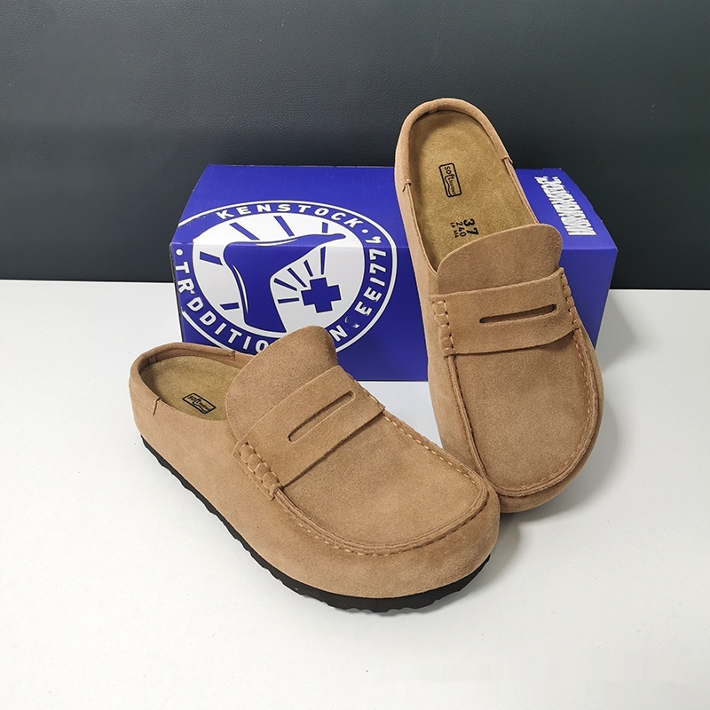 Cowhide Retro Closed Toe Half Slippers Mule Platform Casual Shoes Men And Women Same Style foto 2
