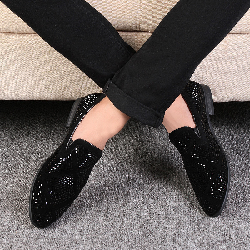 Men's Casual Pointed Toe Black Paillette Fashion Leather Shoes foto 4