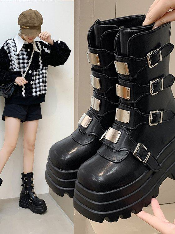 Dark Rock-style Platform With A Chunky Sole Womens Punk-inspired Dr Martens-style Boots foto 2