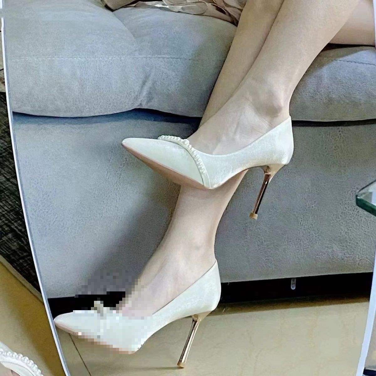 Pearl High Heels Women's Stiletto Beige foto 5