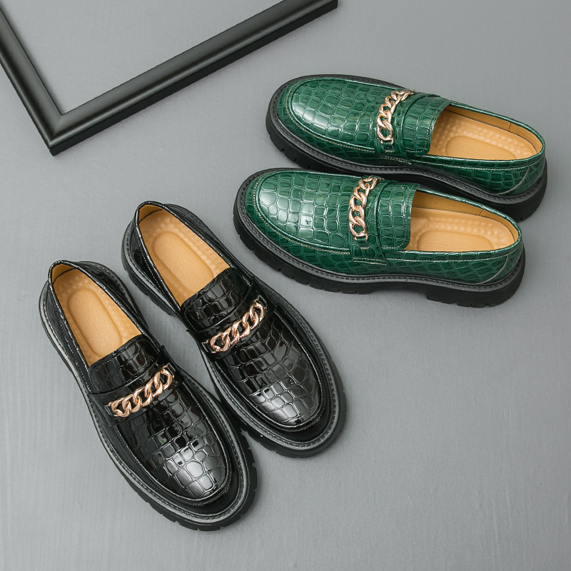 Men's Autumn Thick Bottom Crocodile Pattern Loafers Leather Shoes foto 2