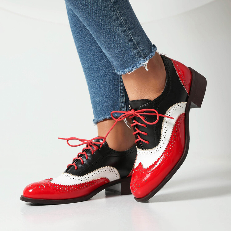 Color Matching Pumps Round Head Shallow Mouth Front Lace-up Women's Chunky Heels foto 2