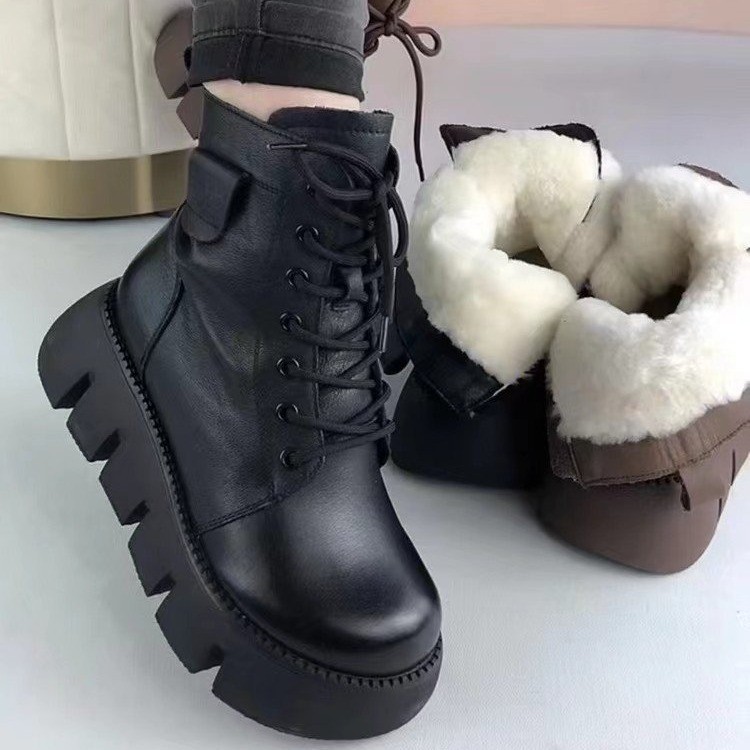 Womens Soft-leather Fleece-lined Extra-thick Insulated Snow Boots foto 2