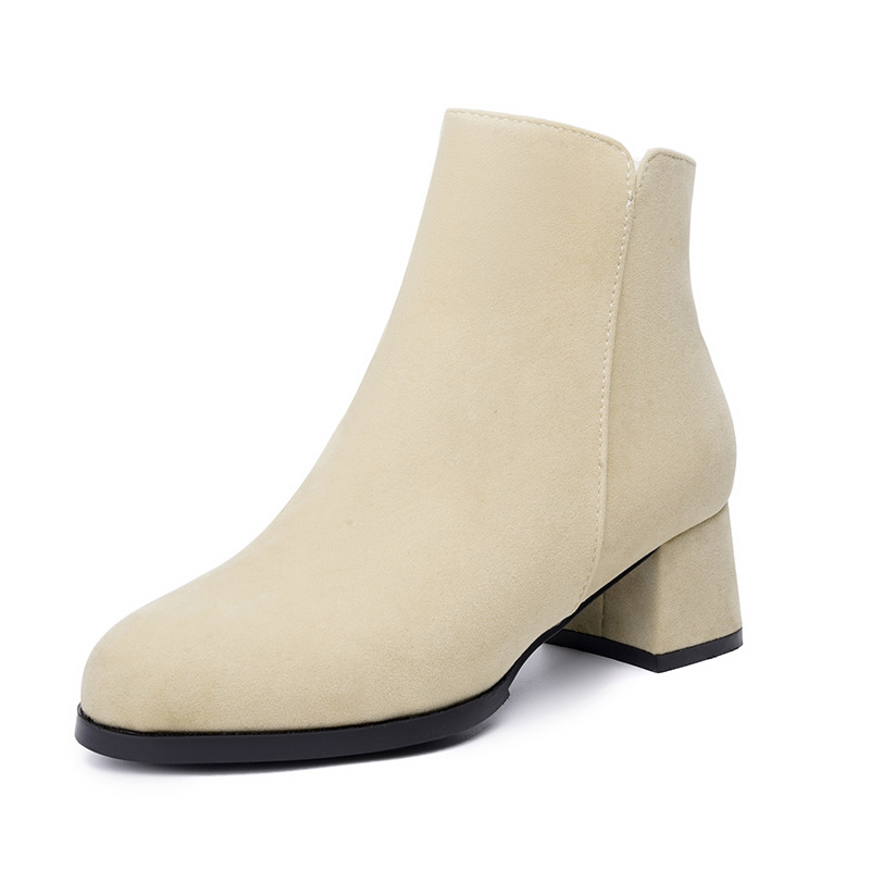 Pointed-toe Frosted Suede Side Zipper Chunky Heel Mid Heel Plus Size Female Boots foto 2