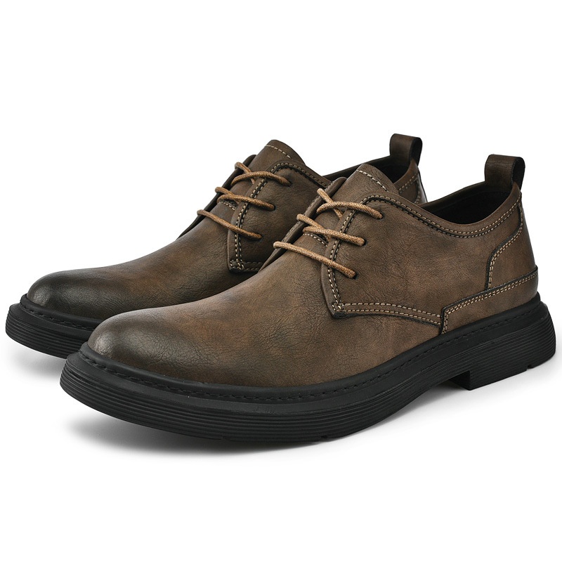 Men's Sewing Line Lace-up Casual Plus Size Leather Shoes foto 3