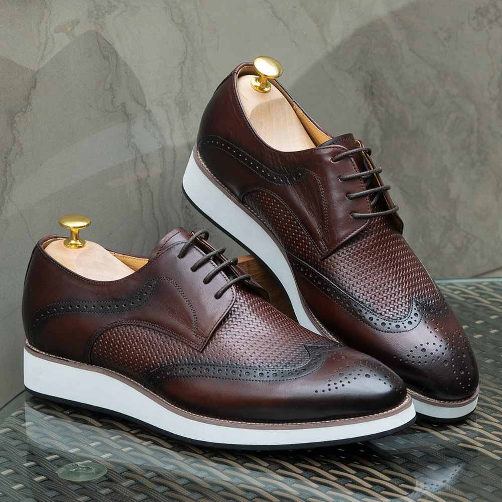 Casual Pointed Toe Derby Shoes Woven Low-top Men's Leather Shoes foto 4