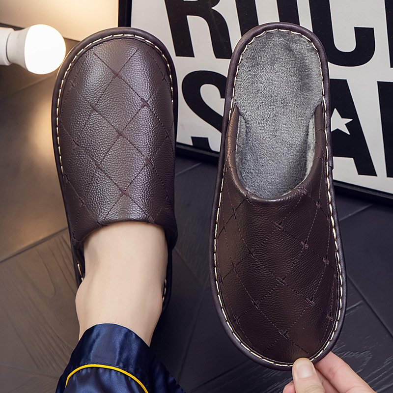 Fleece-lined Leather Warm Cotton Slippers foto 2