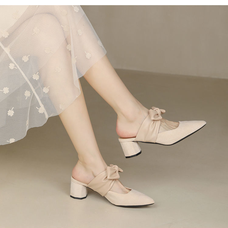 Chunky-heeled Pointed-toe French-style Soft High Heels foto 3
