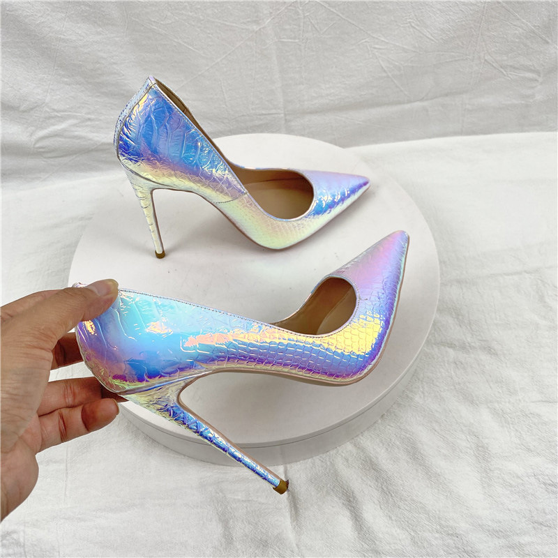 New Laser White Snakeskin High Heels 12CM Pointed Stiletto Heel foto 2
