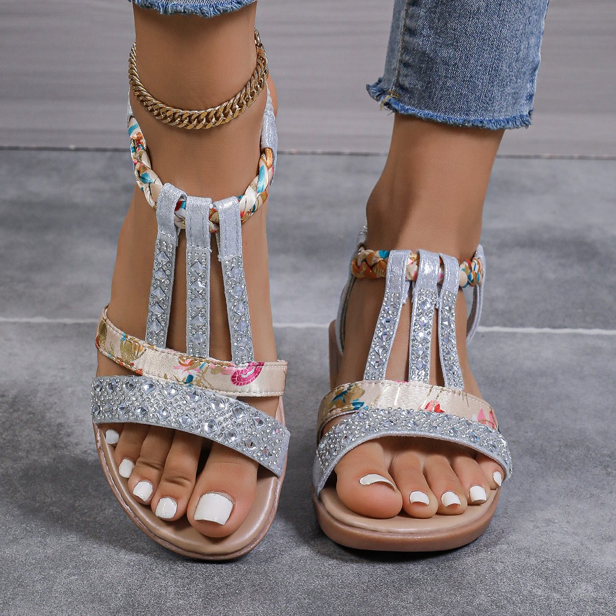 Bohemian Wedge Peep Toe Sandals Women's Fashion Outerwear Elastic Slip-on foto 4