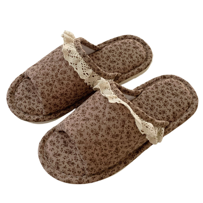 Home Style Vintage Floral One Word Four Seasons Universal Cotton Slippers Female foto 3