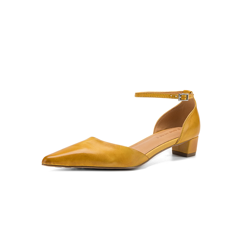 Women's Handmade Washed Leather Ankle Strap Pumps, Genuine Full-Grain Leather Pointed Toe Low Block Heel Sandals foto 5