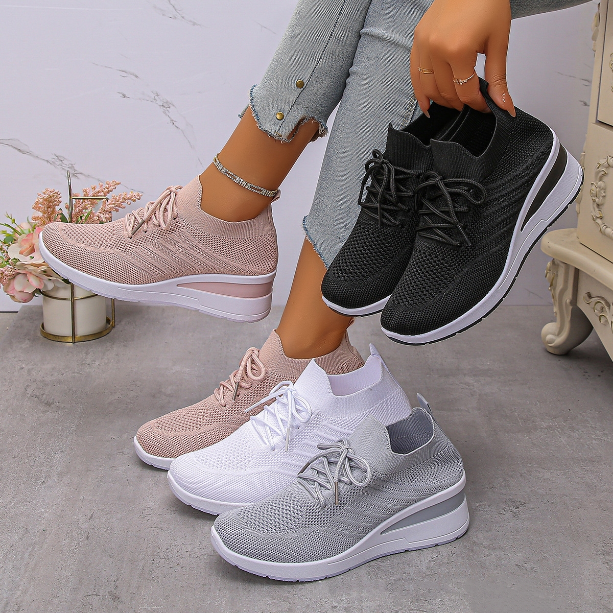 Knitted Breathable Multi-colored Slip-on Casual All-match Flyknit Sneakers foto 2