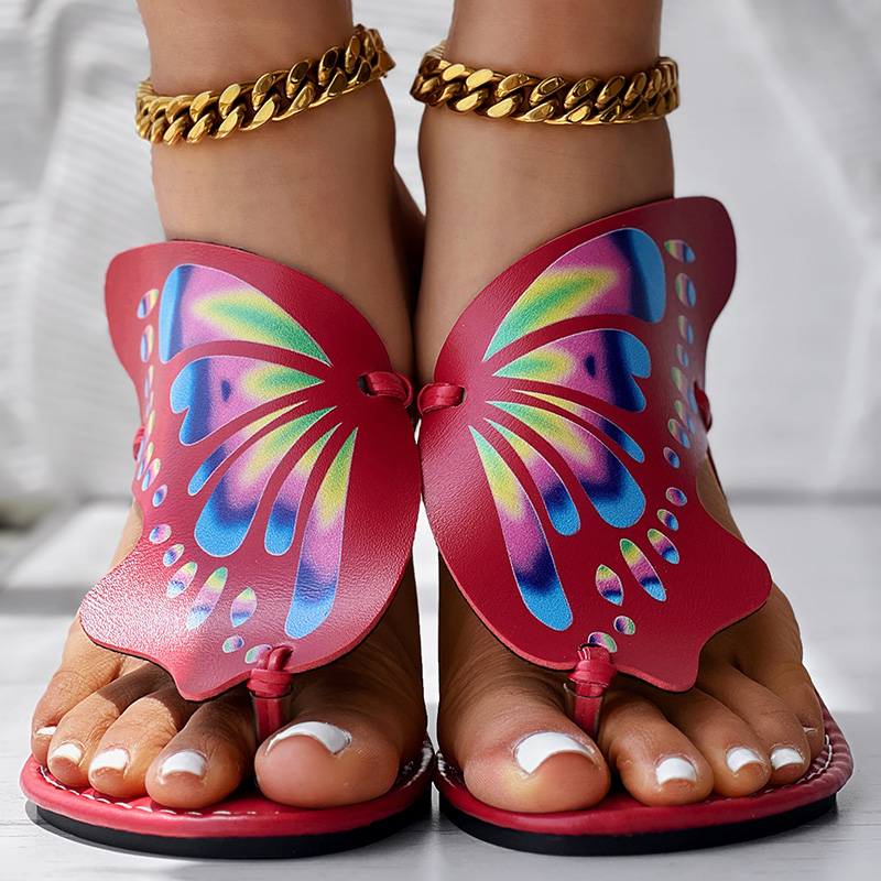 Butterfly Print Round Toe Flip Flops, Comfortable Summer Beach Shoes, Casual Women's Footwear, Perfect For Poolside And Daily Wear foto 4