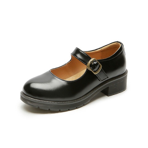 Womens Small Leather Shoes With Retro Japanese-Style Buckles foto 3