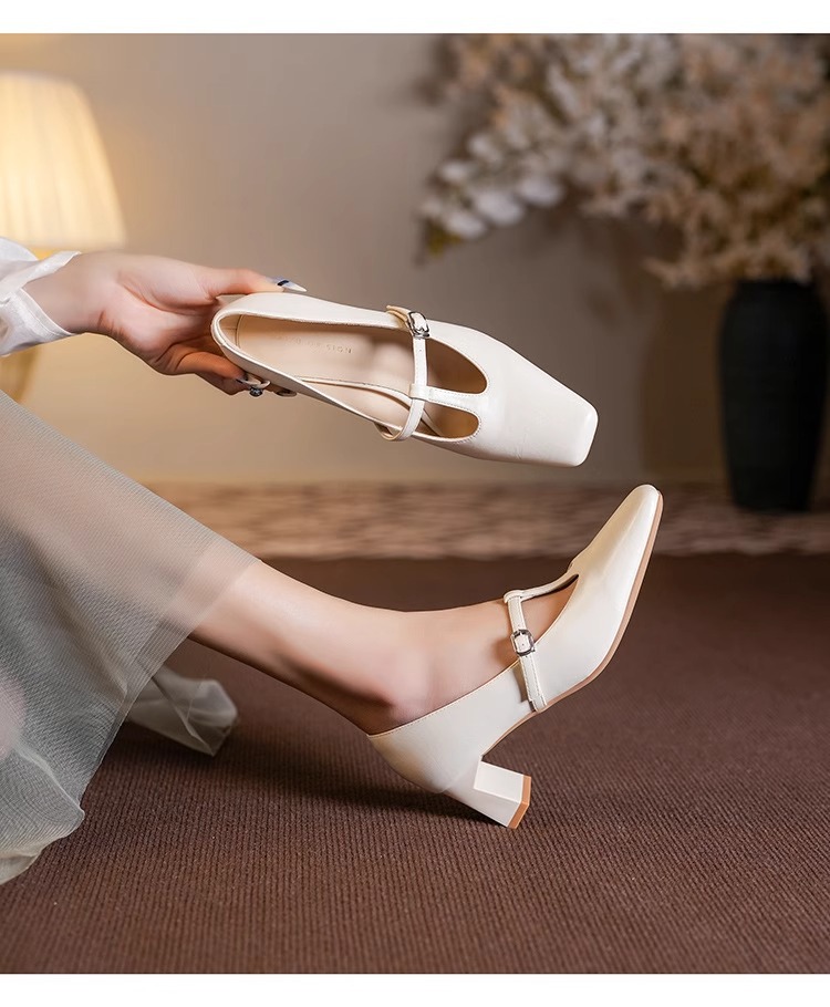 Square Toe Low-cut Chunky Heel Mary Jane Shoes foto 4