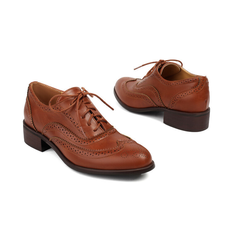 Color Matching Pumps Round Head Shallow Mouth Front Lace-up Women's Chunky Heels foto 4