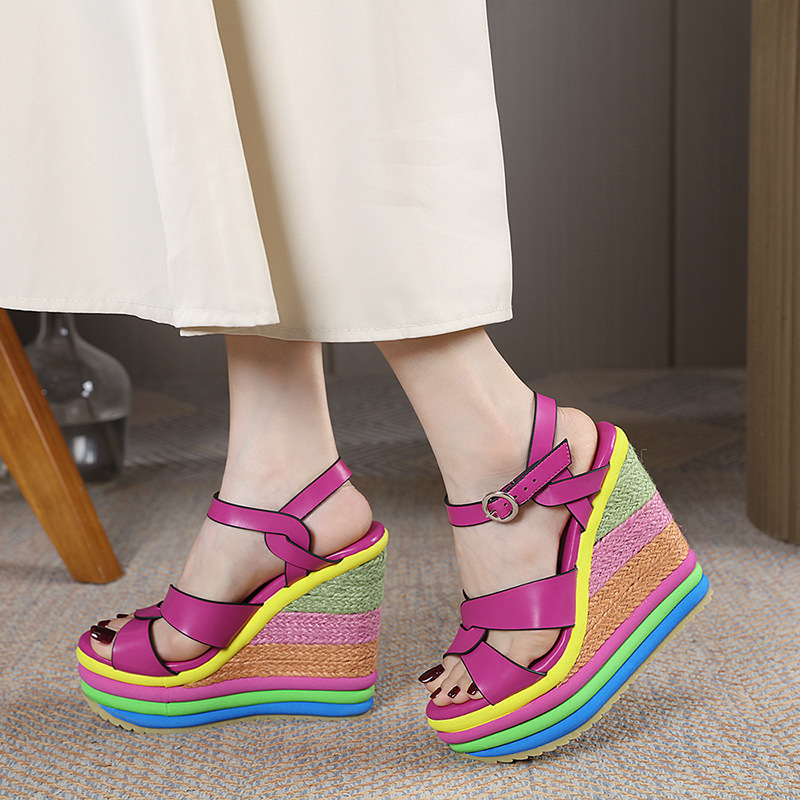New Rainbow Wedge Peep Toe Sandals For Women foto 3