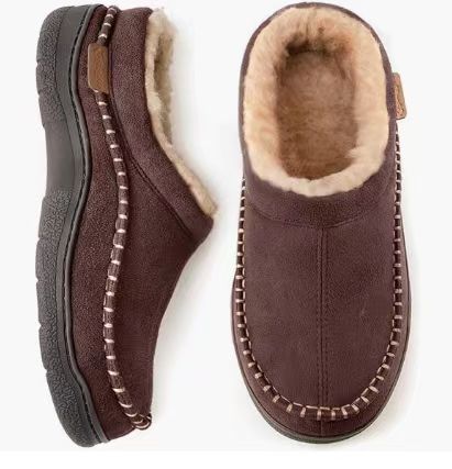Mens Home Slippers With Non-Slip Warm Fleece-Lined Suede Upper foto 2