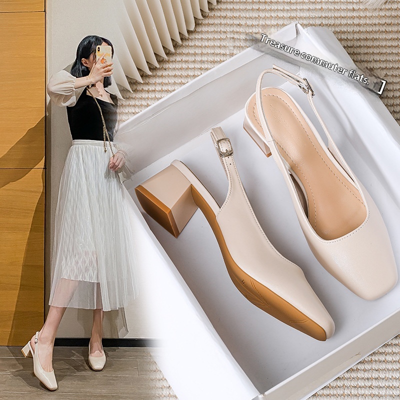 French-style Closed-toe Sandals For Women Mid- To Chunky Heel Summer Style foto 4
