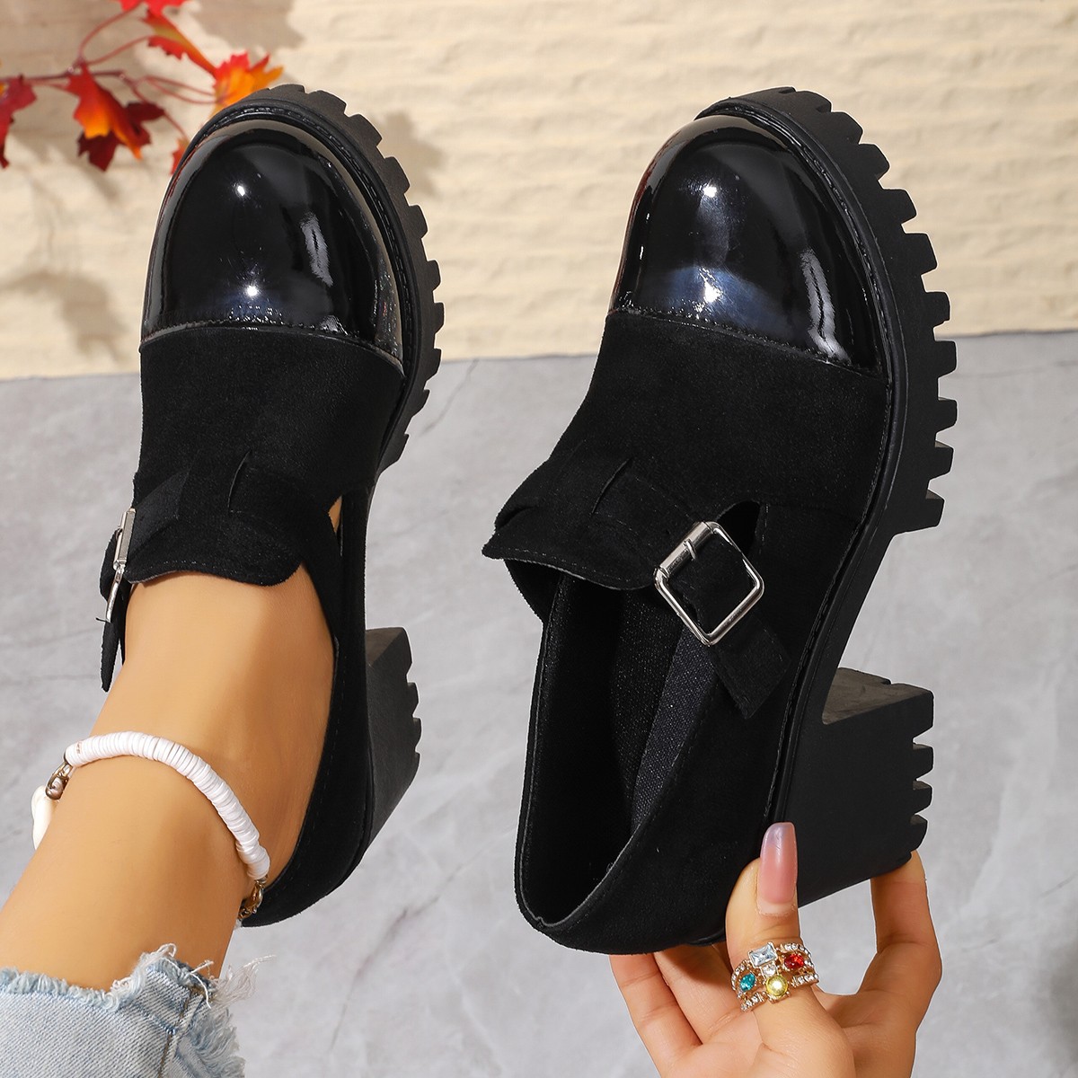 Spring High-Heel Chunky-Heel British-Style Elevating Fashion Pumps foto 3